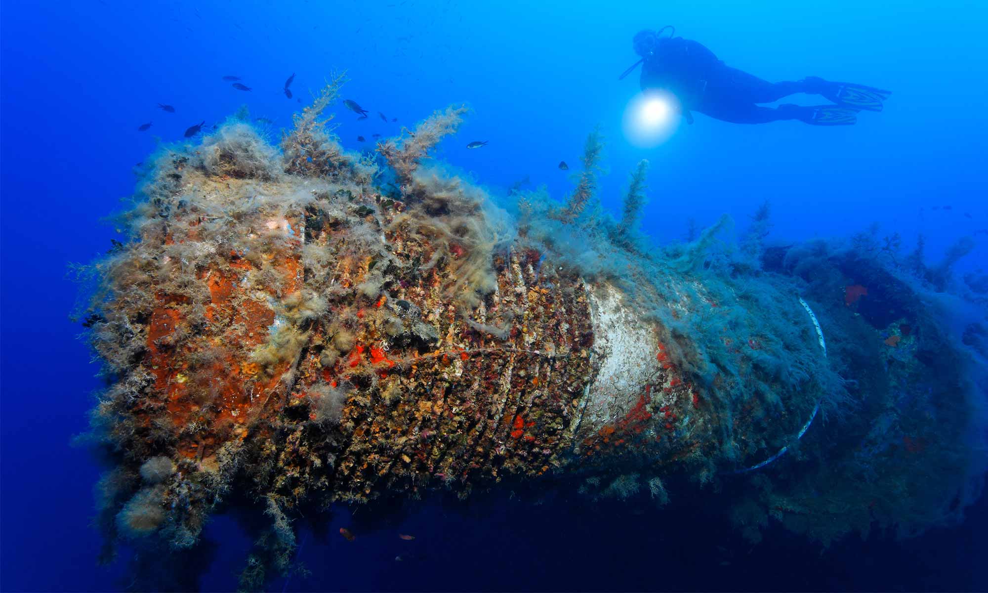 Slow Dive Angebote Griechenland Zakynthos Unterwasser Wrack Mitschiffsmast